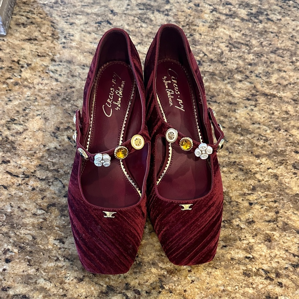 Women’s Burgundy Velvet Mary Jane Block Heel Pump - Picture 3 of 5